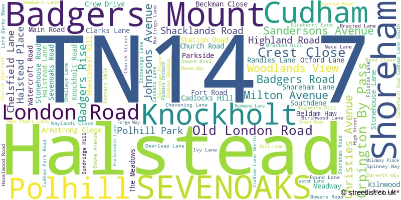 A word cloud for the TN14 7 postcode